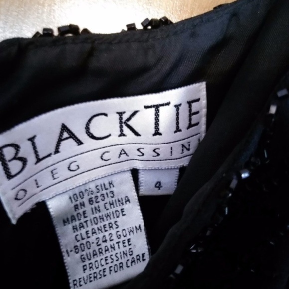 Black Tie Oleg Cassini Black Beaded Cocktail Dress Sheath Silk Size 4 - Picture 3 of 7